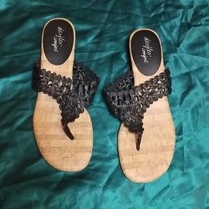 Deflex Comfort Black and Tan Wedge Sandals